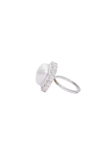 Silver Tone Oval Stone Solitaire Style Ring