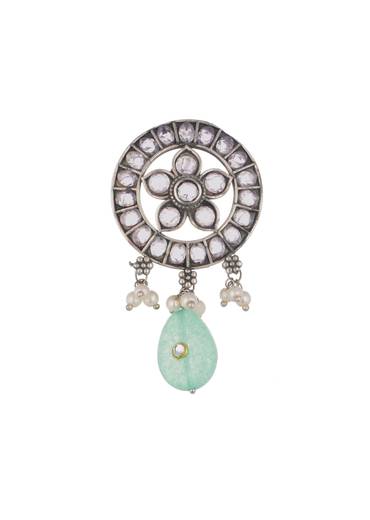 Silver Finish Oxidised Choker And Earring Set With Engraved Stones