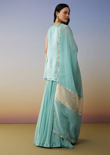 Sky Blue Satin Palazzo Suit with Beads Sequins Work