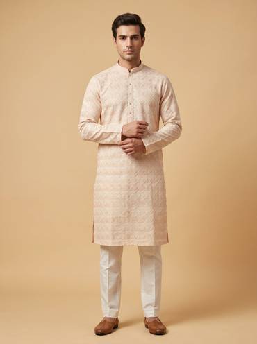 Soft Peach Embroidered Kurta Set