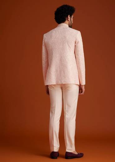 Soft Pink Embroidered Bandhgala Suit