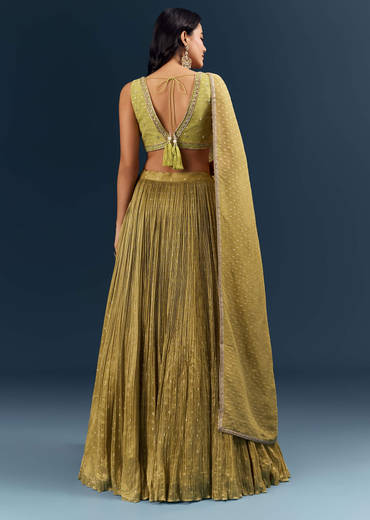 Solid Green Banarasi Silk Bridesmaid Lehenga With Intricate Hand Embroidery