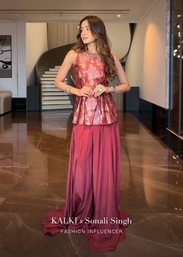 Maroon Banarasi Brocade Crop Top And Skirt Set
