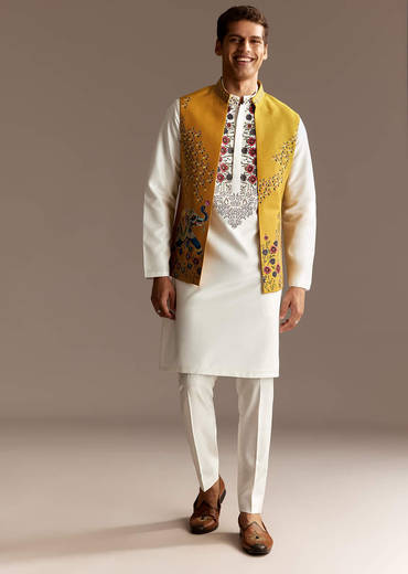 Sunshine Yellow Cutwork Kurta Jacket Set