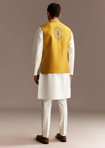 Sunshine Yellow Cutwork Kurta Jacket Set