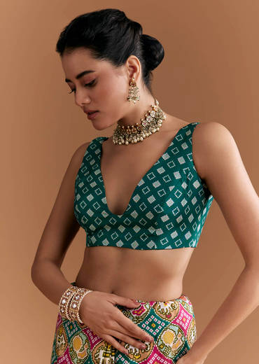 Teal Blue Dola Silk Saree With Bandhani And Zari Work