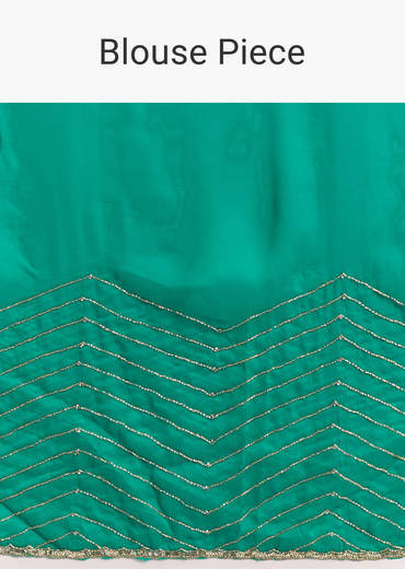 Teal Green Organza Saree With Cut Dana And Sequin Detailing