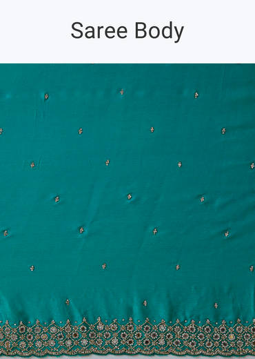 Turquoise Blue Embellished Saree with Unstitched Blouse