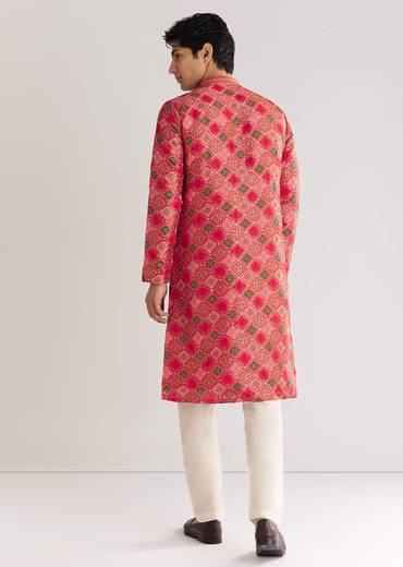 Violet Brocade Zipper Kurta Set With Mirror Work