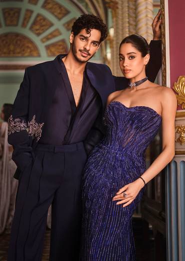 Blue Strapless Embellished Gown For Her & Crystal Embroidered Tuxedo For Him