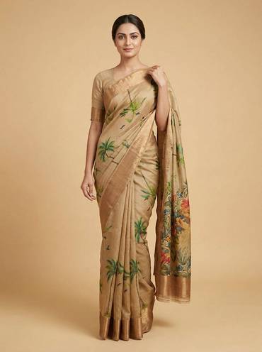Wheat Beige Printed Saree