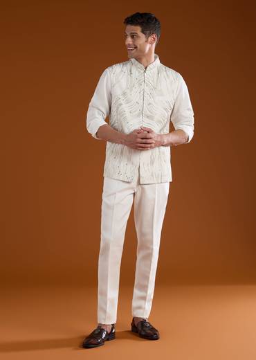 White Art Silk Jacket and Kurta Set