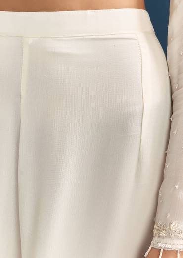 White Chinon Sharara Suit With Sequins Moti And Cut Dana Detailing