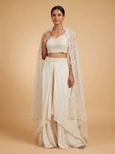 White Embroidered Cape Set
