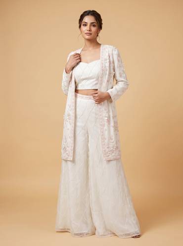 White Embroidered Jacket Set