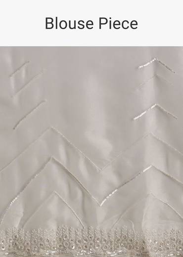 White Glass Tissue Saree With Sequins Embroidery And Scallop Border
