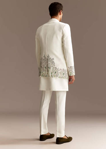 White Jodhpuri Kurta Set With Jacket