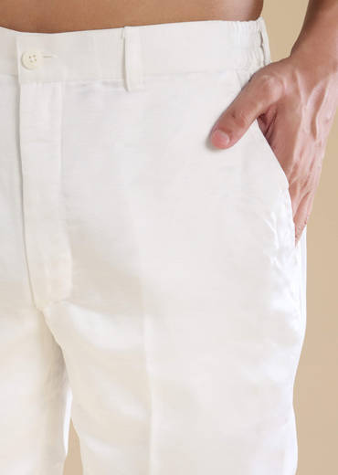 White Silk Blend Mens Kurta Set with Bandhani Dupatta