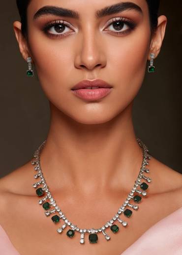 White Zircon Stone Drop Necklace and Earring Set