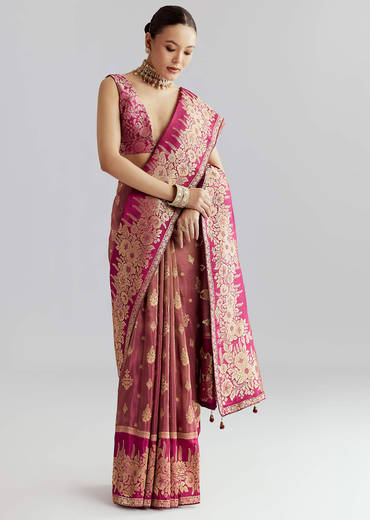Wine Dola Silk Woven Saree With Zari Butti Work
