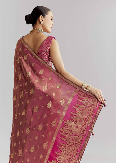 Wine Dola Silk Woven Saree With Zari Butti Work