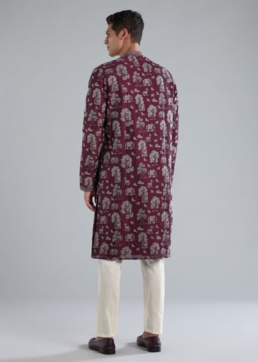 Wine Kurta Set With Thread And Resham Detailing