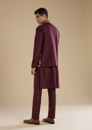Wine Rayon Jacket Kurta Set with Gotta Work