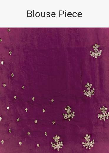 Wine Satin Embroidered Saree With Gota Patti And Zardosi Work