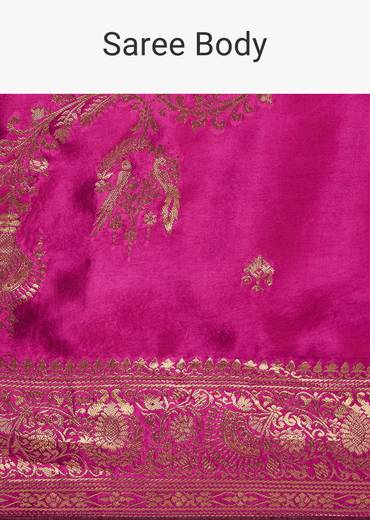 Wine Satin Saree With Zari Woven Work