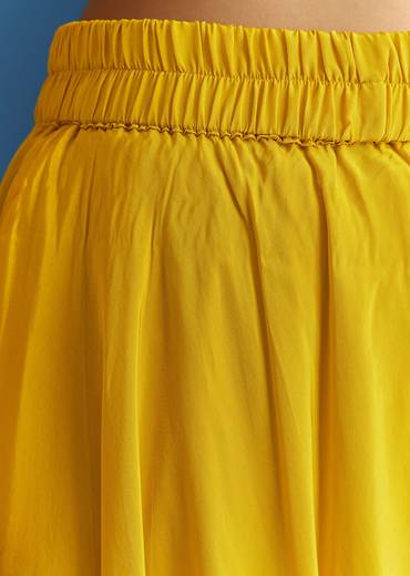 Yellow Chinon Kurta Palazzo Set With Choker Style Dupatta