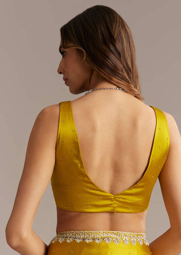 Yellow Chinon Saree With Stone And Sequin Embroidery