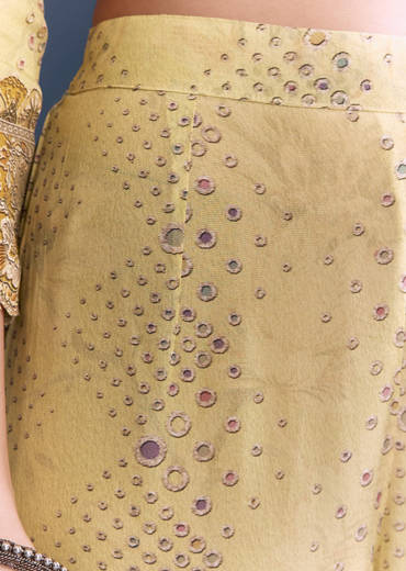 Yellow Crepe Kurta Set With Indie Print And Zari Work