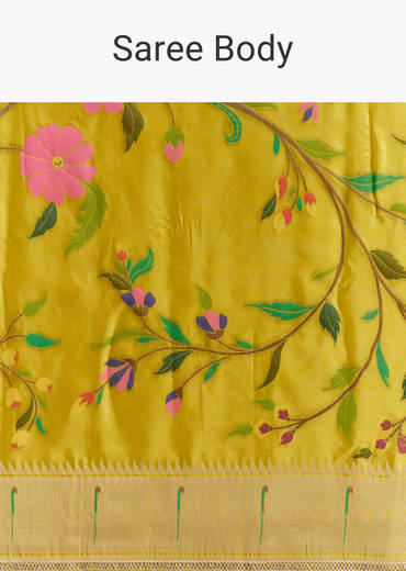 Yellow Dola Silk Woven Muniya Paithani Saree With Zari Border