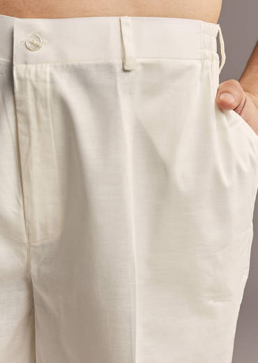 Yellow Linen Kurta Set For Men With Thread Hand Embroidery