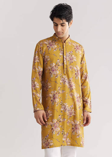 Yellow Pashmina Jacket Kurta Set With Stone Work