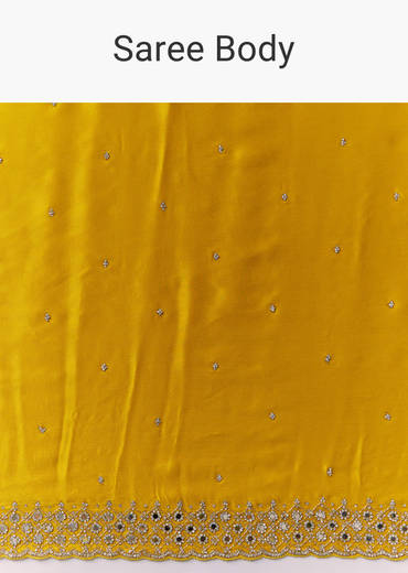 Yellow Satin Saree with Sequins and Unstitched Bouse