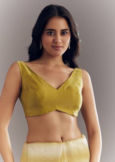 Yellow Shaded Glass Tissue Saree With Cutdana Embroidery And Scallop Border