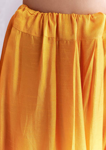 Yellow Silk Anarkali Suit With Pathani Patch Work