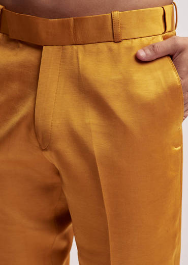 Yellow Silk Kurta Jacket Set For Men With Zardosi Hand Embroidery