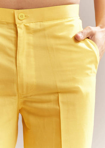 Yellow Silk Kurta Set For Men With Kashmiri Hand Work