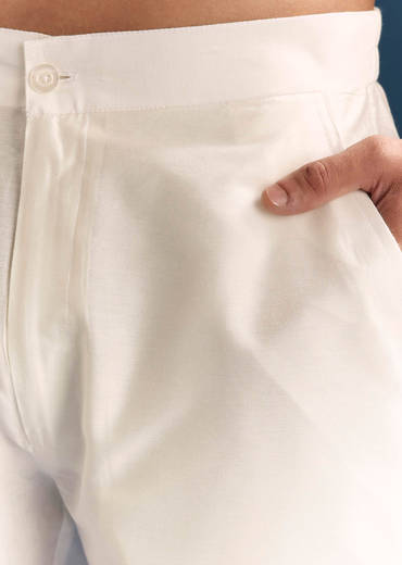 Yellow Silk Kurta Set For Men With Mirror Embroidery