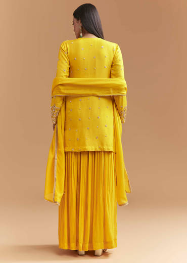 Yellow Silk Palazzo Suit With Sequins Work