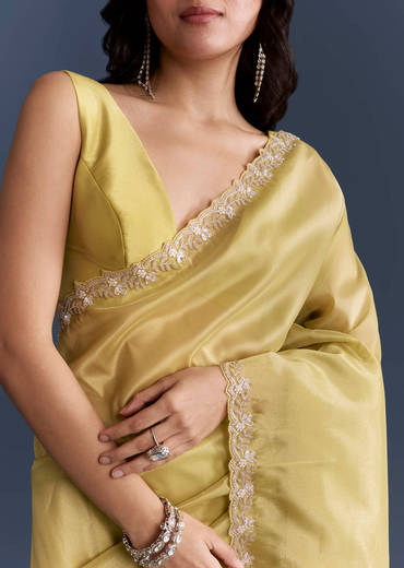 Yellow Tissue Saree With Heavy Hand Embroidery