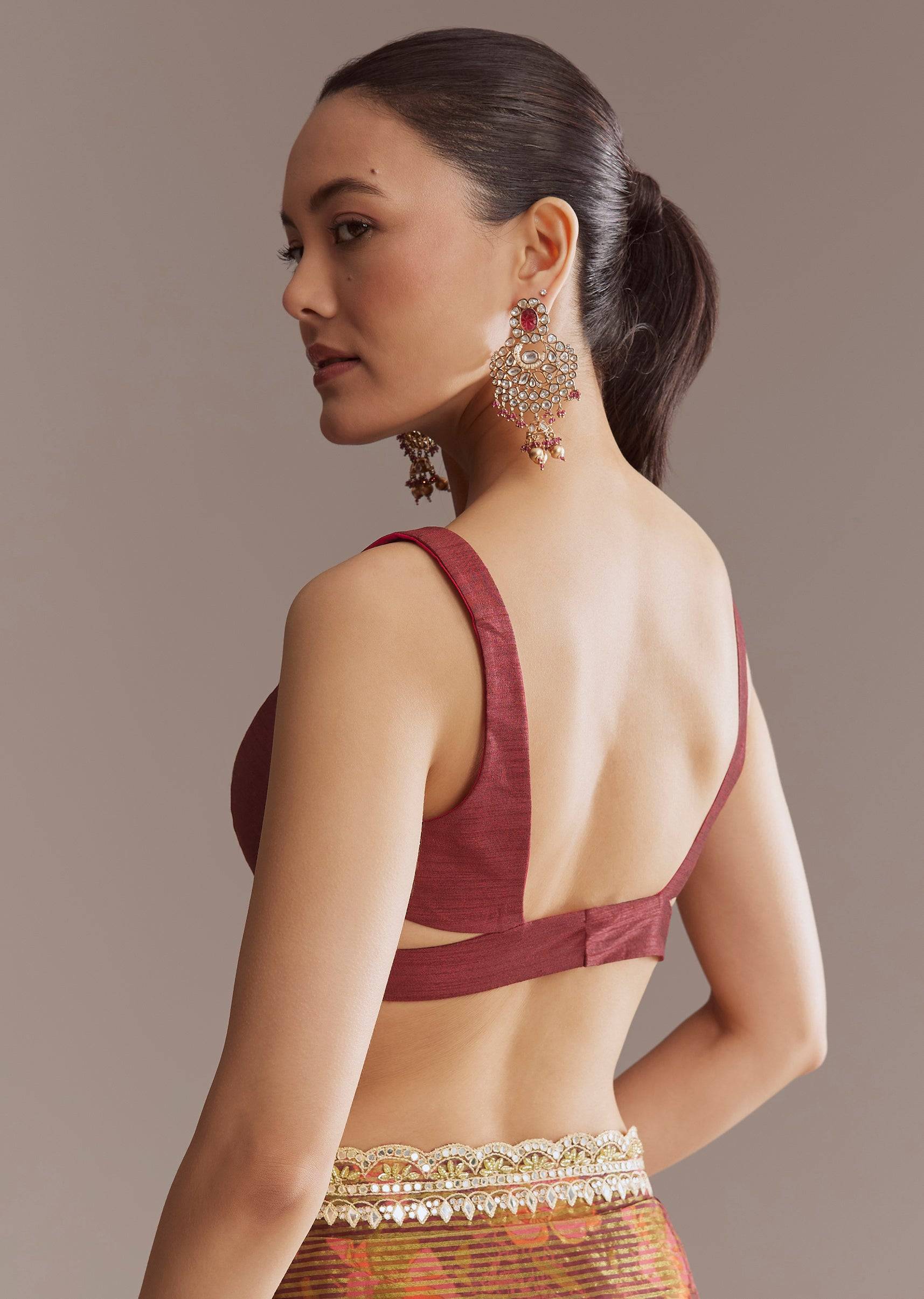 BrownPrintedTissueLurexSareeWithZariMirrorAndCutdana-SG314477-4 6
