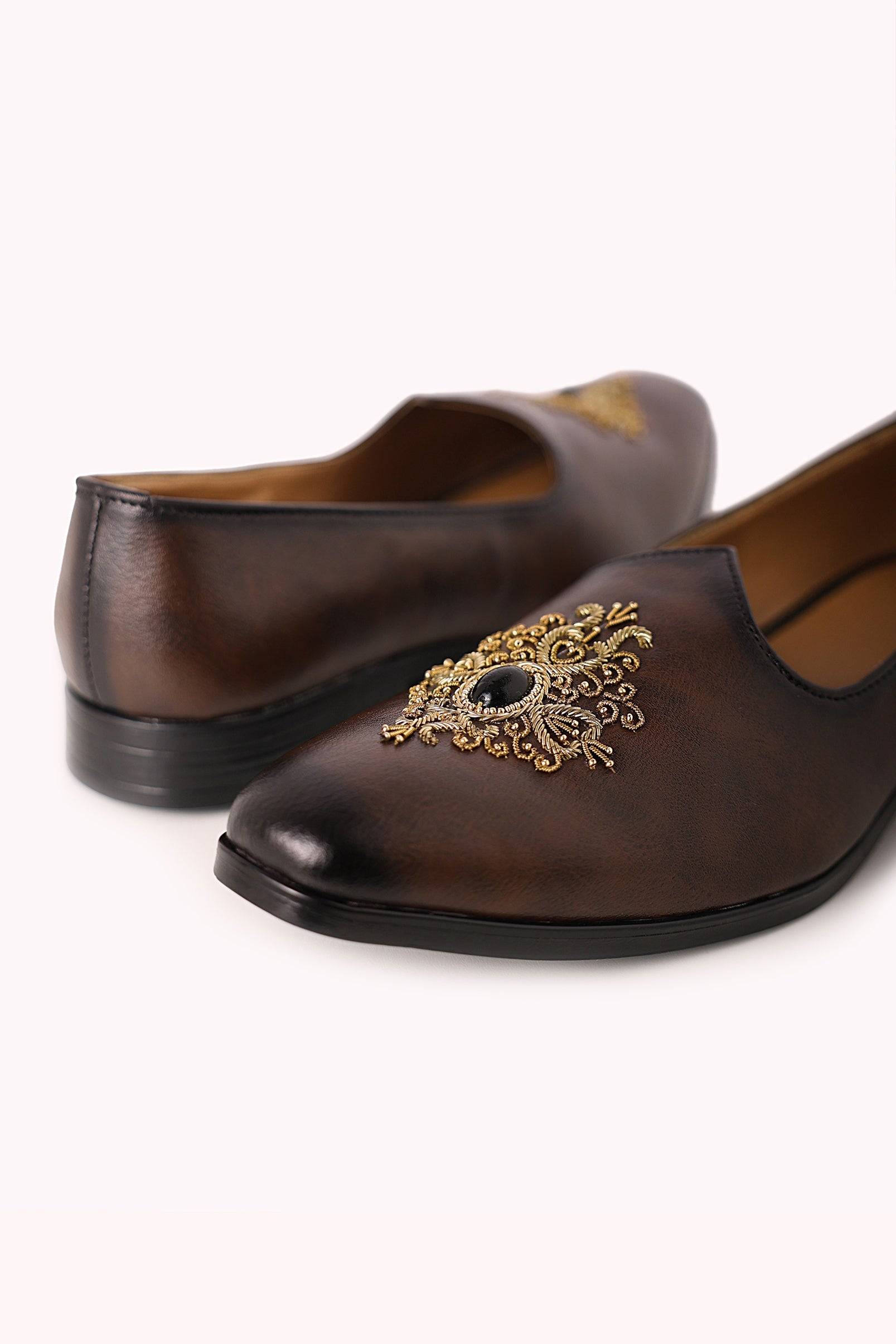 Brown Embroidered Mojaris-SG179190 1