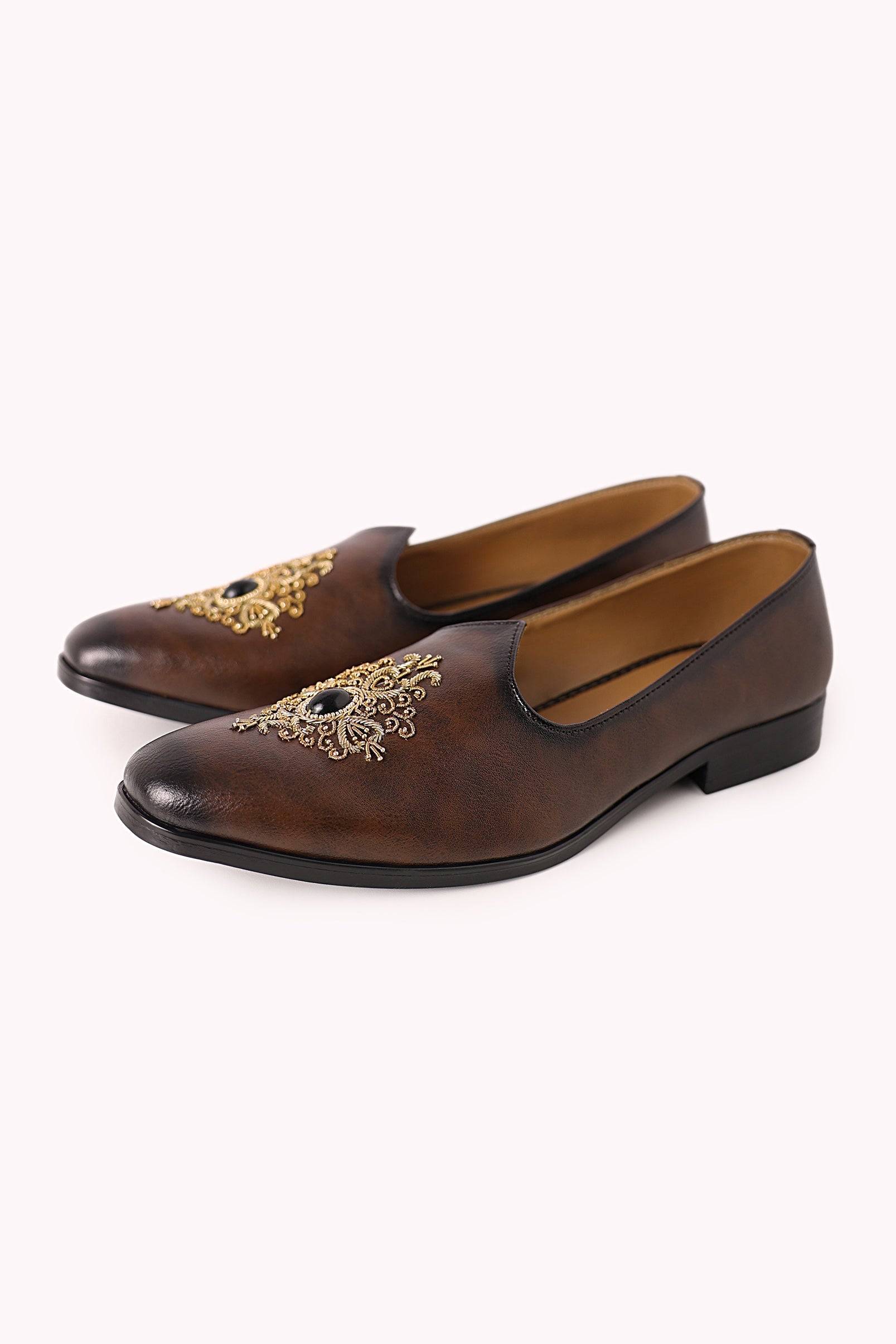 Brown Embroidered Mojaris-SG179190 3