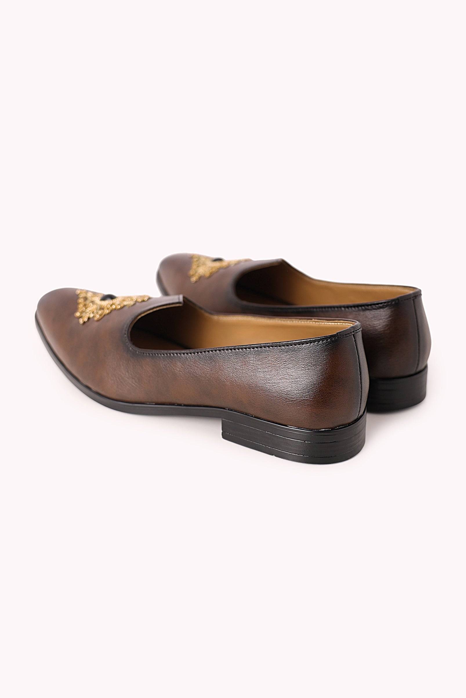 Brown Embroidered Mojaris-SG179190 4