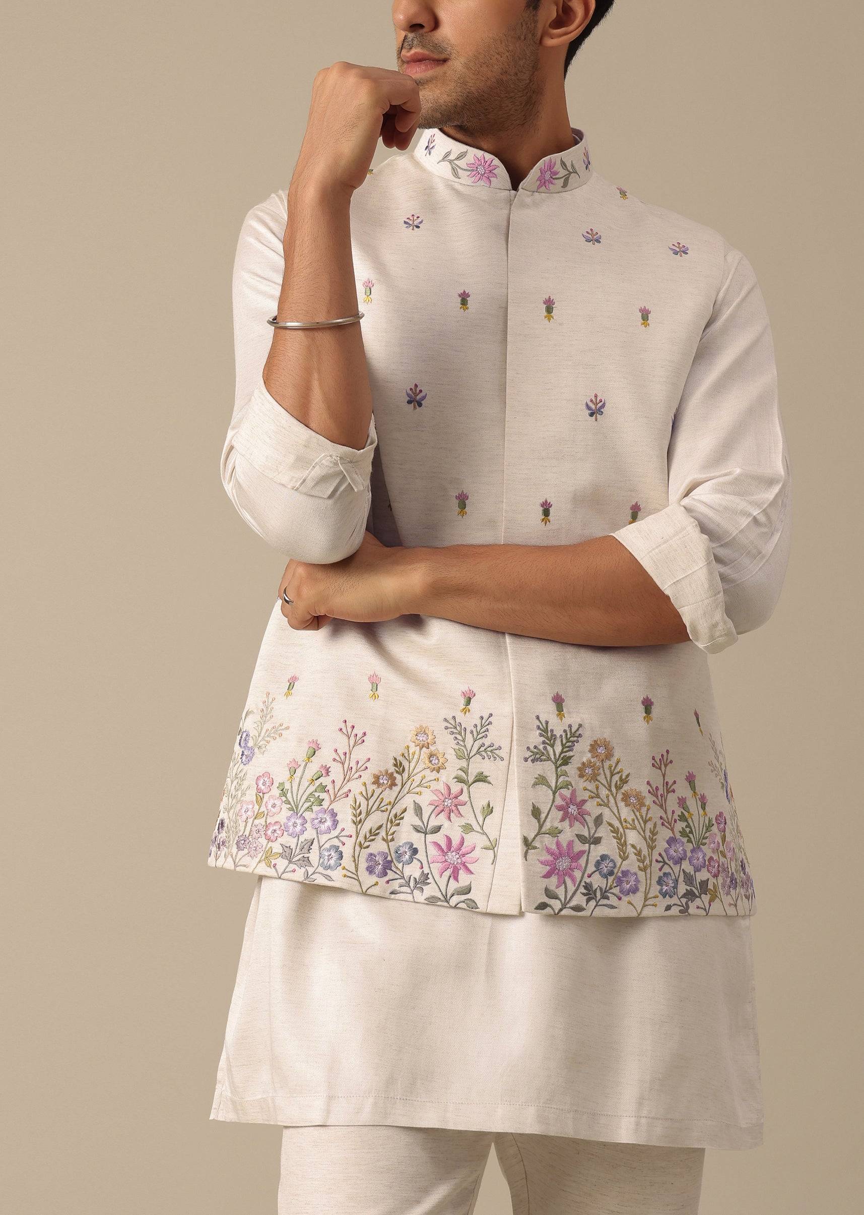 OffWhiteFloralEmbroideredJacketKurtaSet-SG186548 1