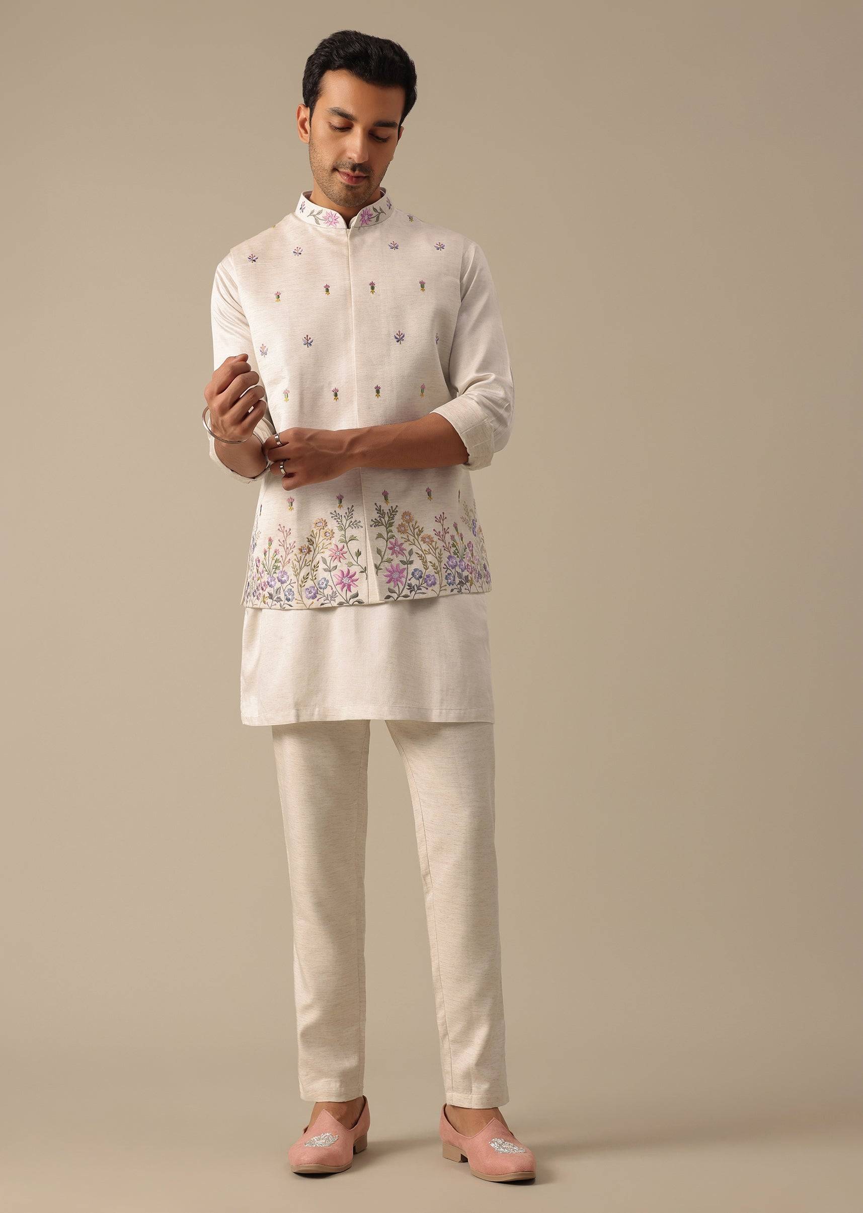 OffWhiteFloralEmbroideredJacketKurtaSet-SG186548 2