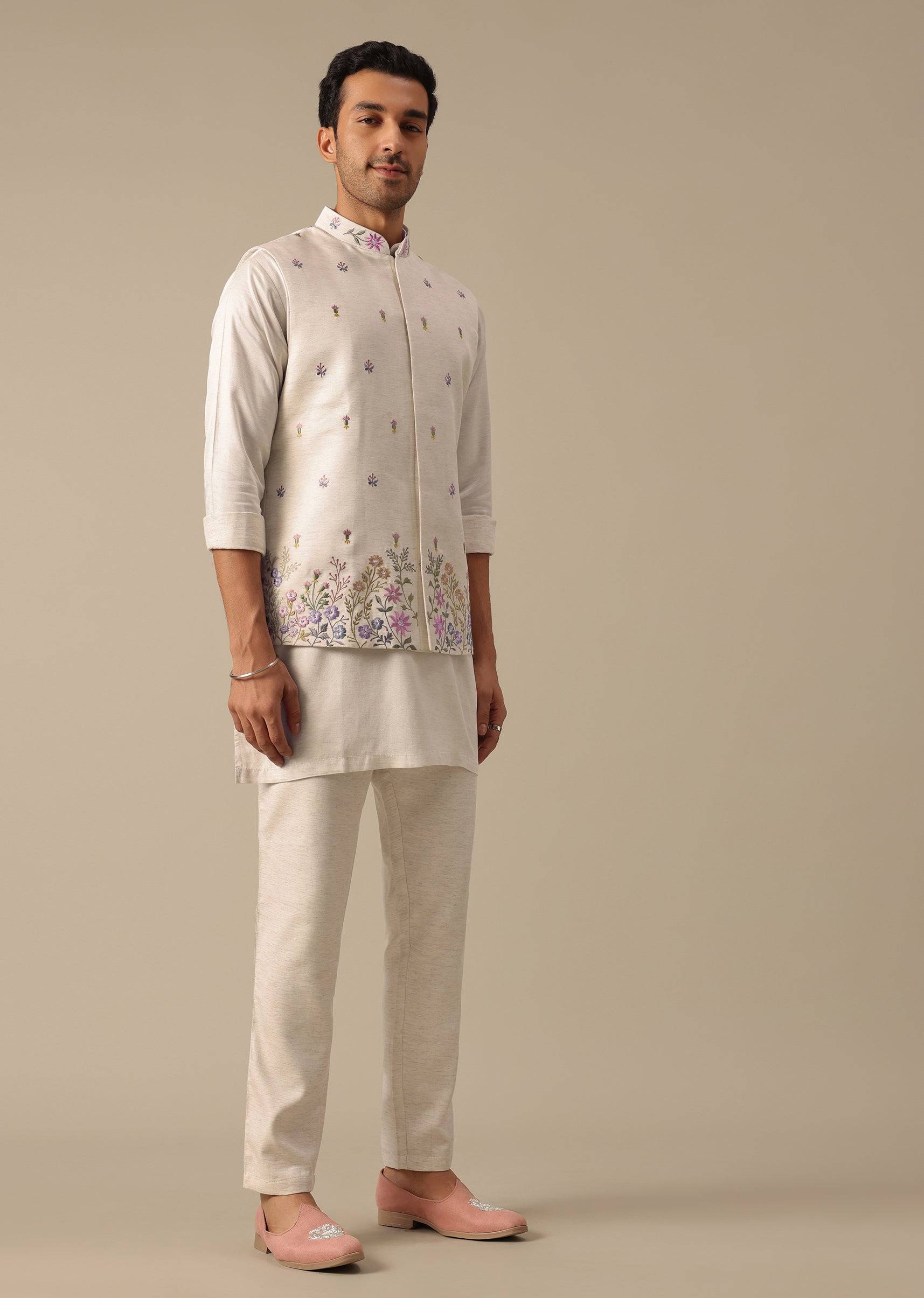 OffWhiteFloralEmbroideredJacketKurtaSet-SG186548 4
